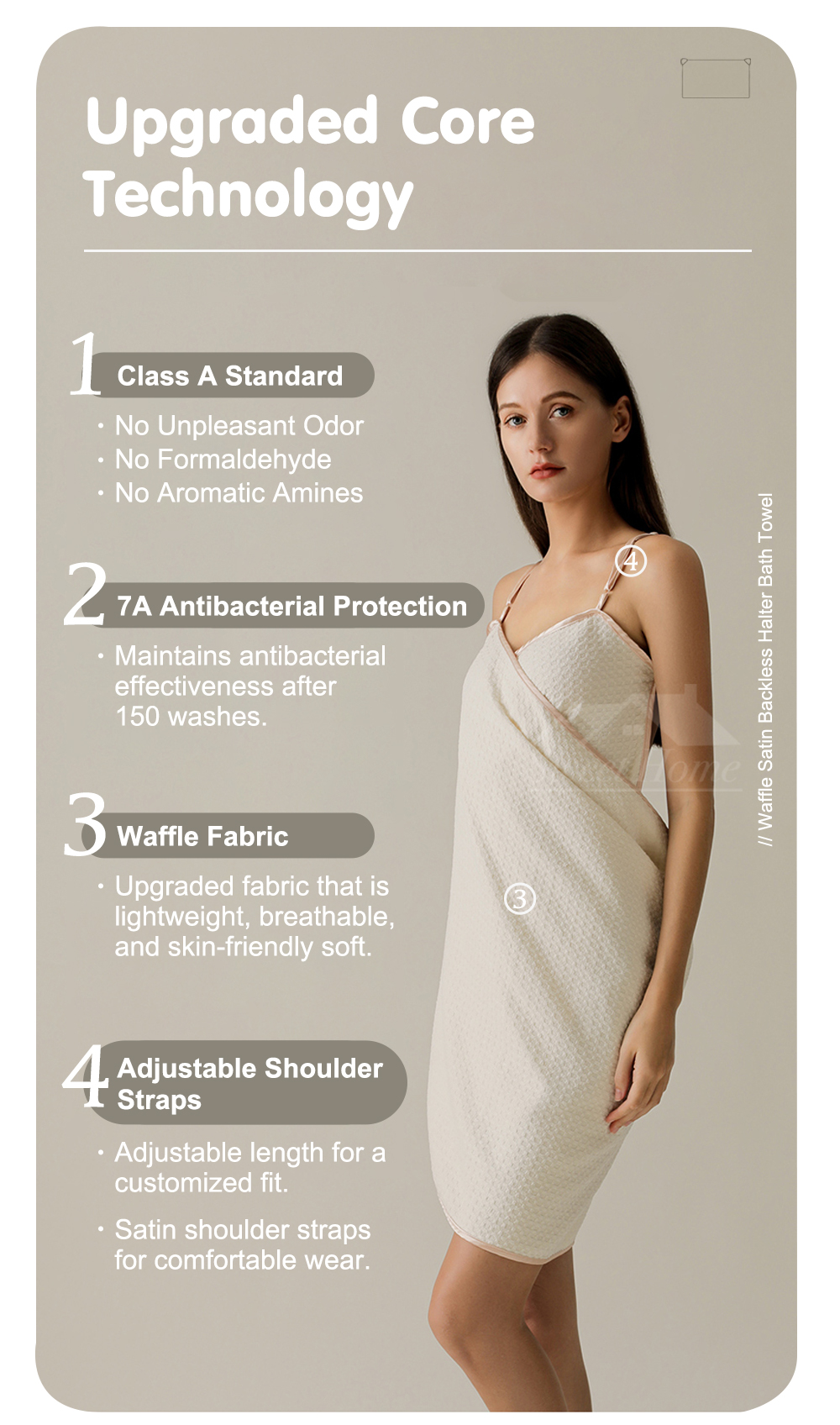 Waffle Satin Backless Halter Bath Towel-6